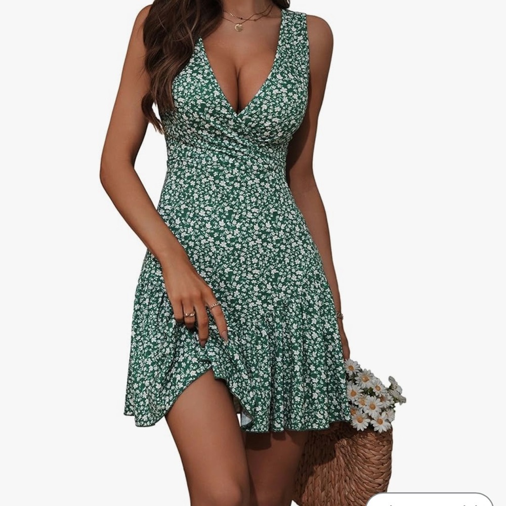 Stretchy Floral Dark Green Sundress